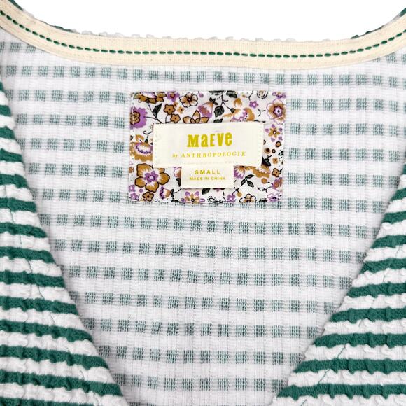 MAEVE Anthropologie Franconia Green & White Striped Tank Sz Small - Picture 4 of 6